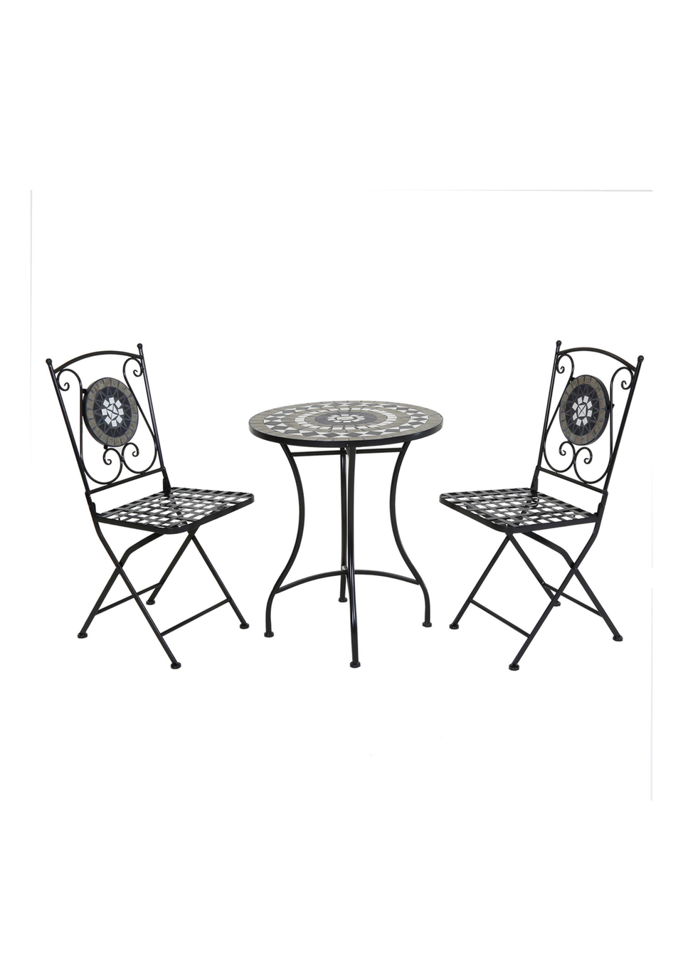 Charles Bentley Mosaic Garden & Outdoor Black Dining Bistro Set for Two (Dia.60 x H72cm)