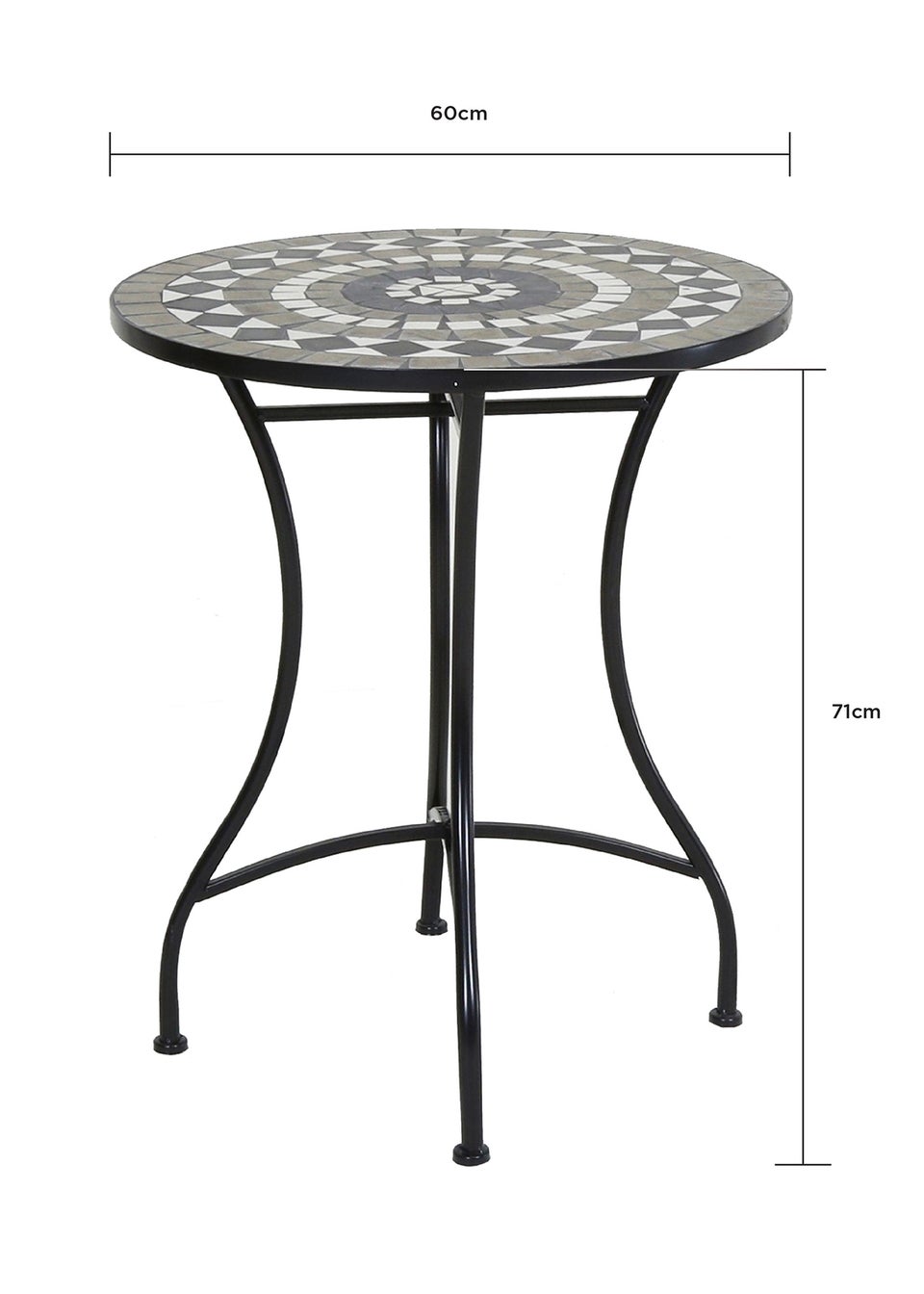 Charles Bentley Mosaic Garden & Outdoor Black Dining Bistro Set for Two (Dia.60 x H72cm)