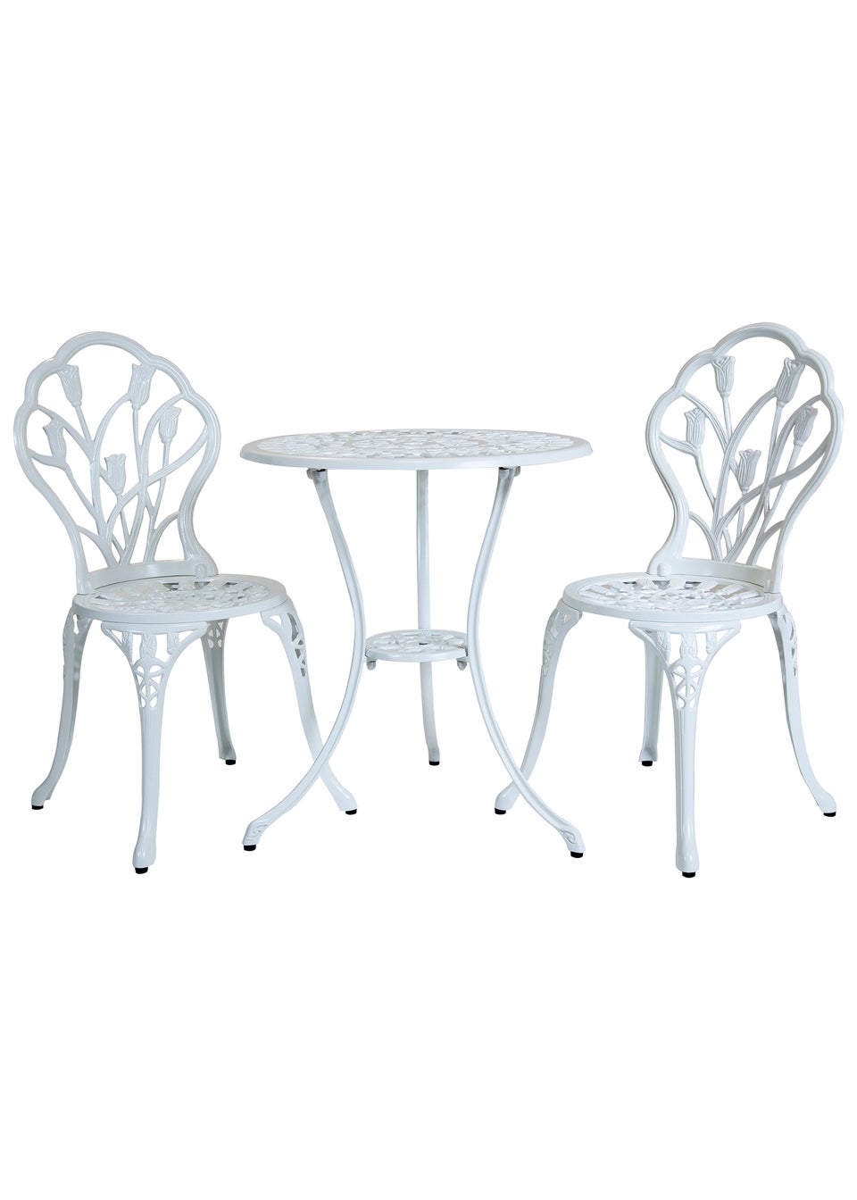 Charles Bentley Tulip Cast Aluminium White Patio Bistro Set Table & 2 Chairs (3 Piece)
