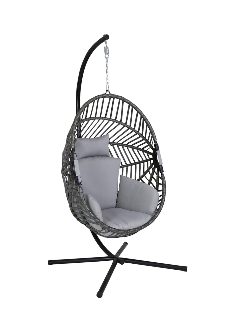 Charles Bentley Egg Shaped Grey Swing Chair Hanging Seat (H203 x D126 x W126cm)