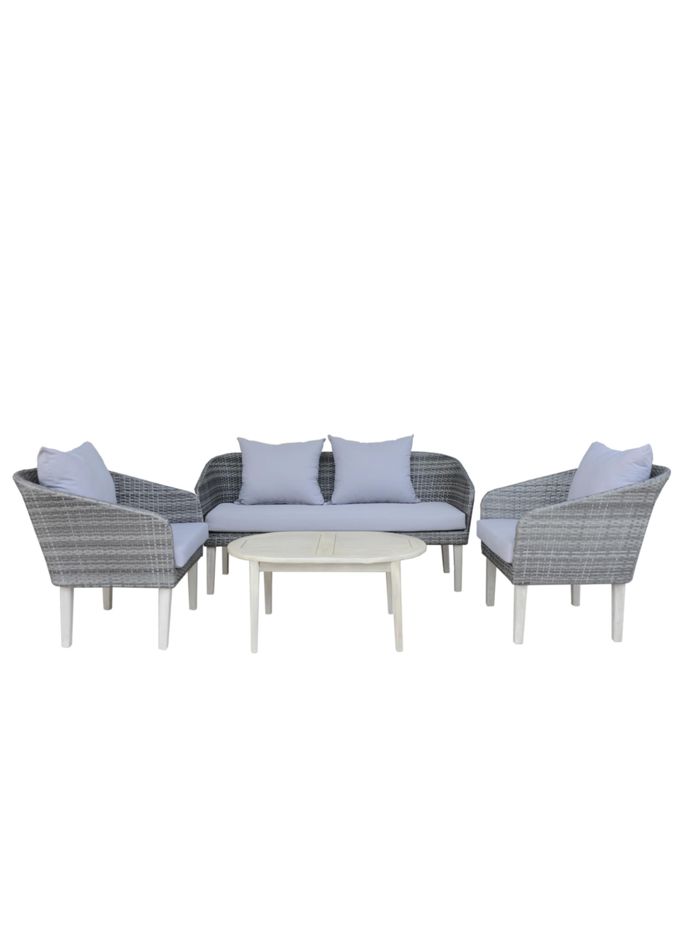 Charles Bentley Grey Wicker Madrid Lounge Set Sofa Chairs Coffee Table 4 Seater Matalan