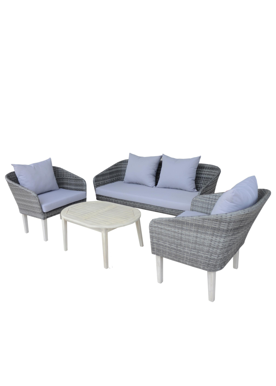 Charles Bentley Grey Wicker Madrid Lounge Set Sofa Chairs Coffee Table (4 Seater)