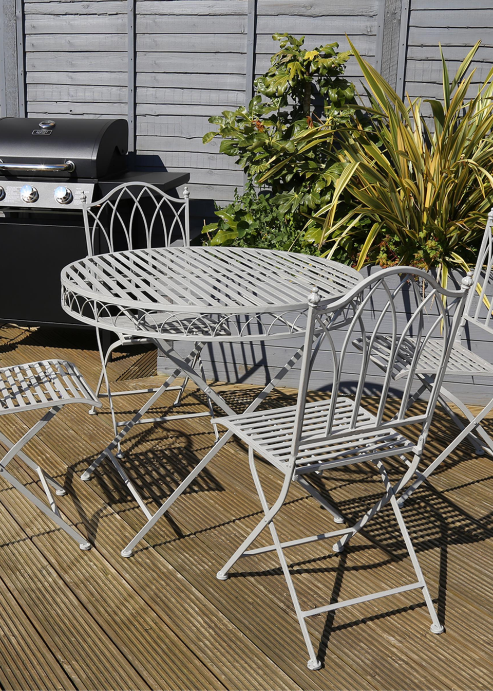 Charles Bentley Rustic Wrought Iron Outdoor Grey Bistro Set 5 Piece 4 Seater Matalan