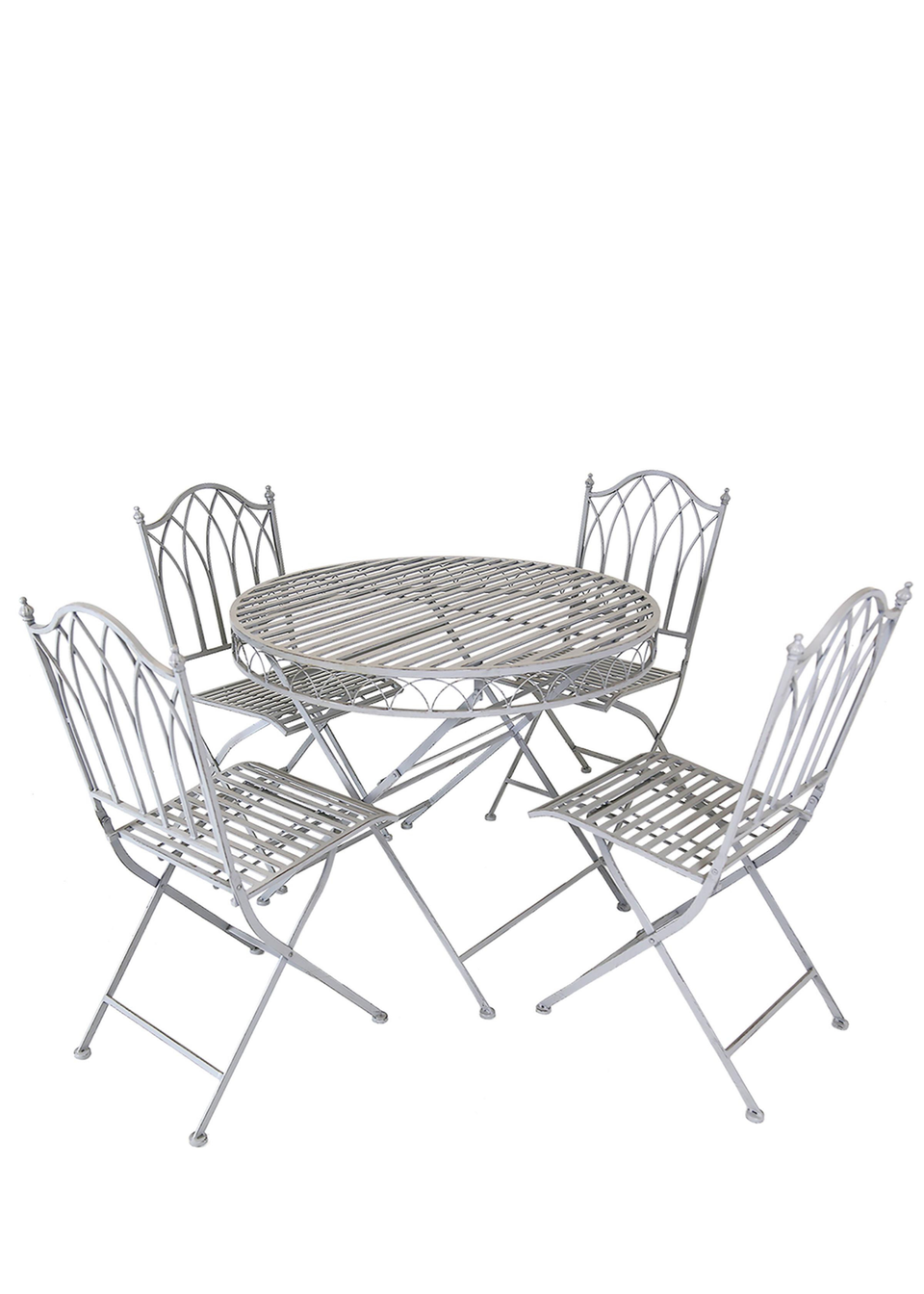Charles Bentley Rustic Wrought Iron Outdoor Grey Bistro Set 5 Piece 4 Seater Matalan