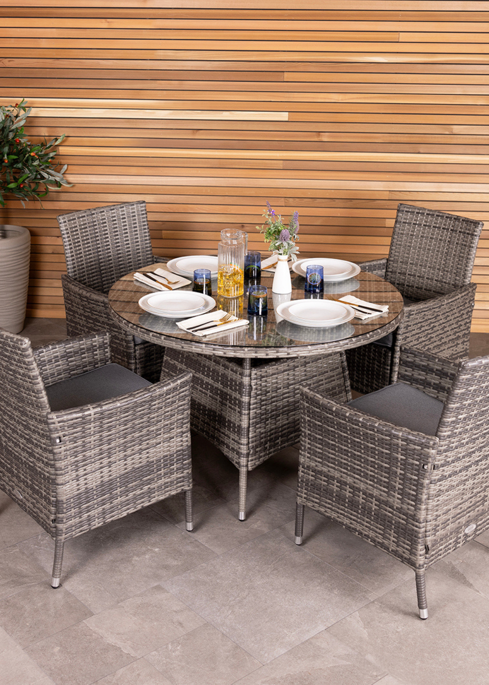 Charles Bentley Garden Outdoor Rattan Grey Dining Set 4 Piece Matalan