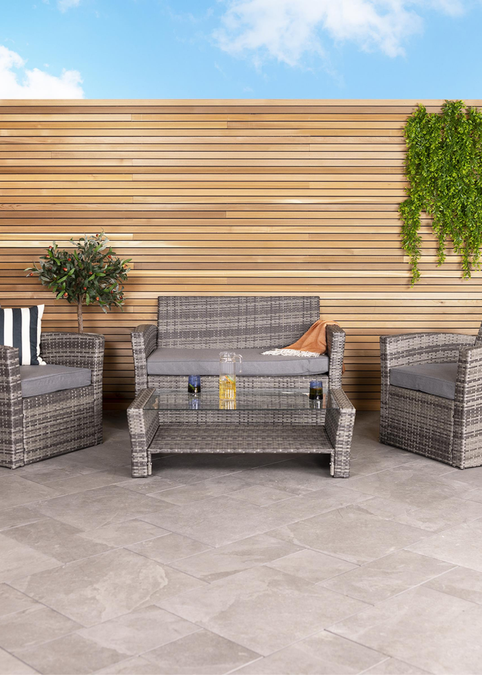 Charles Bentley Deluxe Modern Rattan Garden Patio Grey Furniture Set 4 Piece Matalan