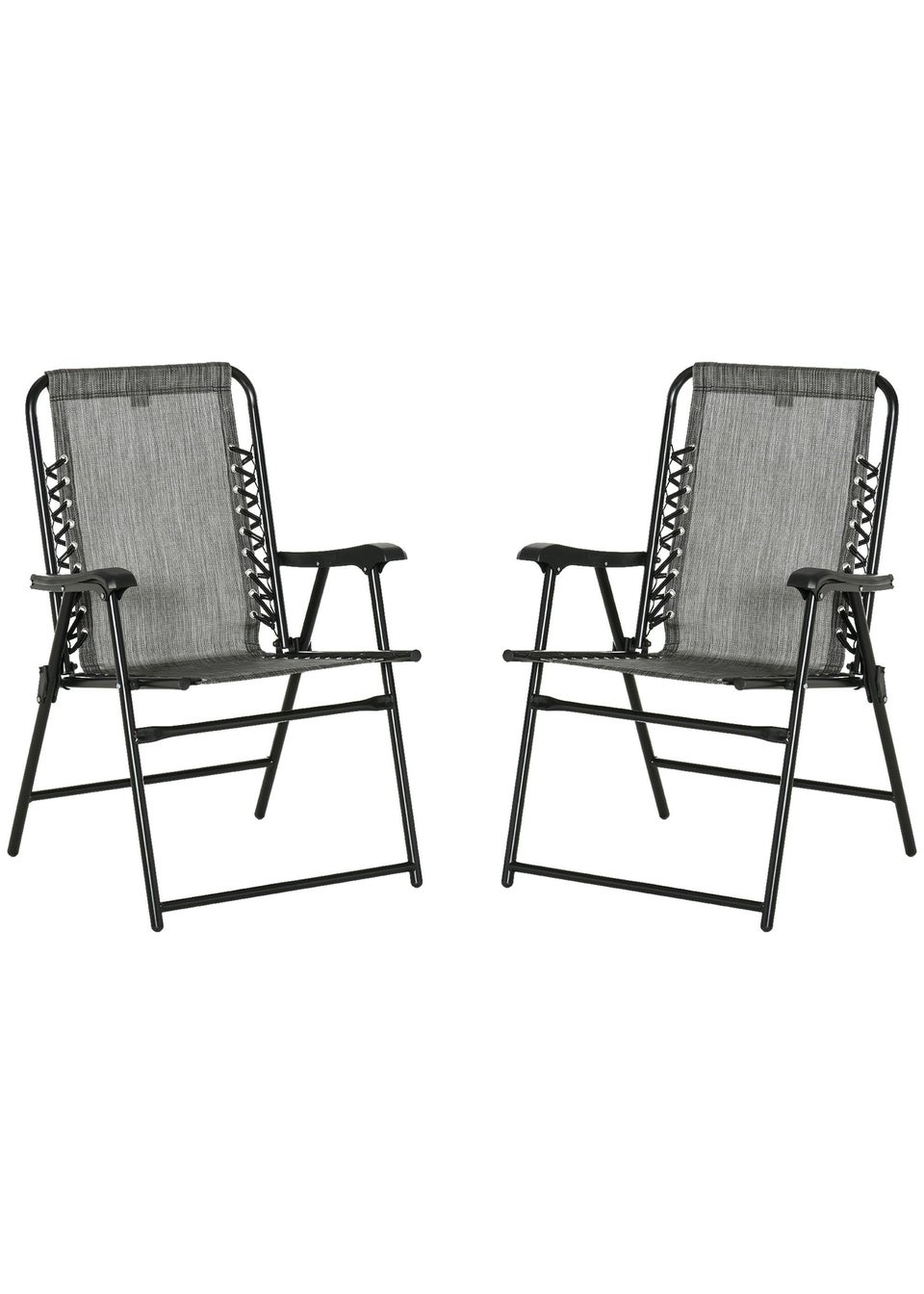 Outsunny Grey Folding Chair Set for Camping Lawn Set of 2