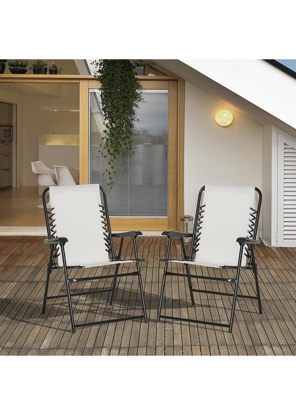 Outsunny Cream Folding Chair Set for Camping Lawn Set of 2