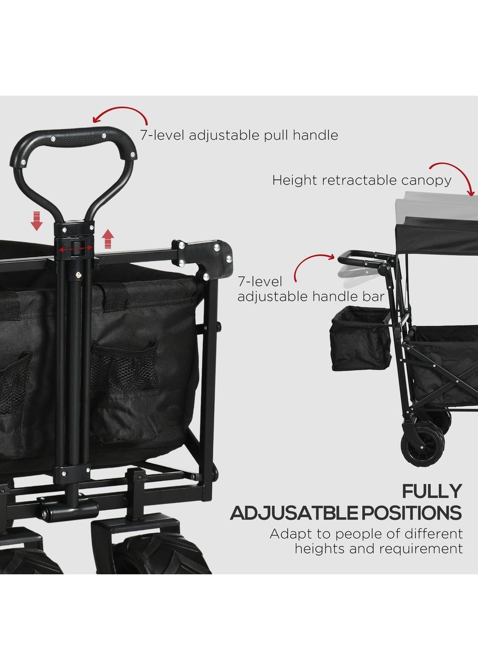 Outsunny Black Outdoor Wagon Stroller Cart with Canopy Top Matalan