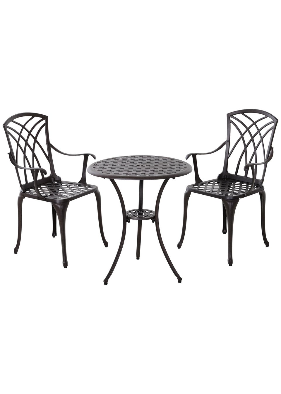 Outsunny Brown Garden Cast Aluminium Bistro Set 3 Pieces