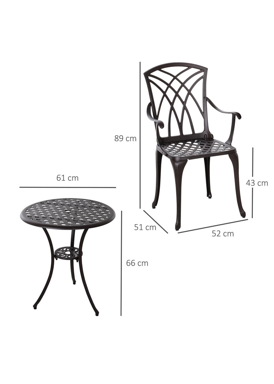 Outsunny Brown Garden Cast Aluminium Bistro Set 3 Pieces