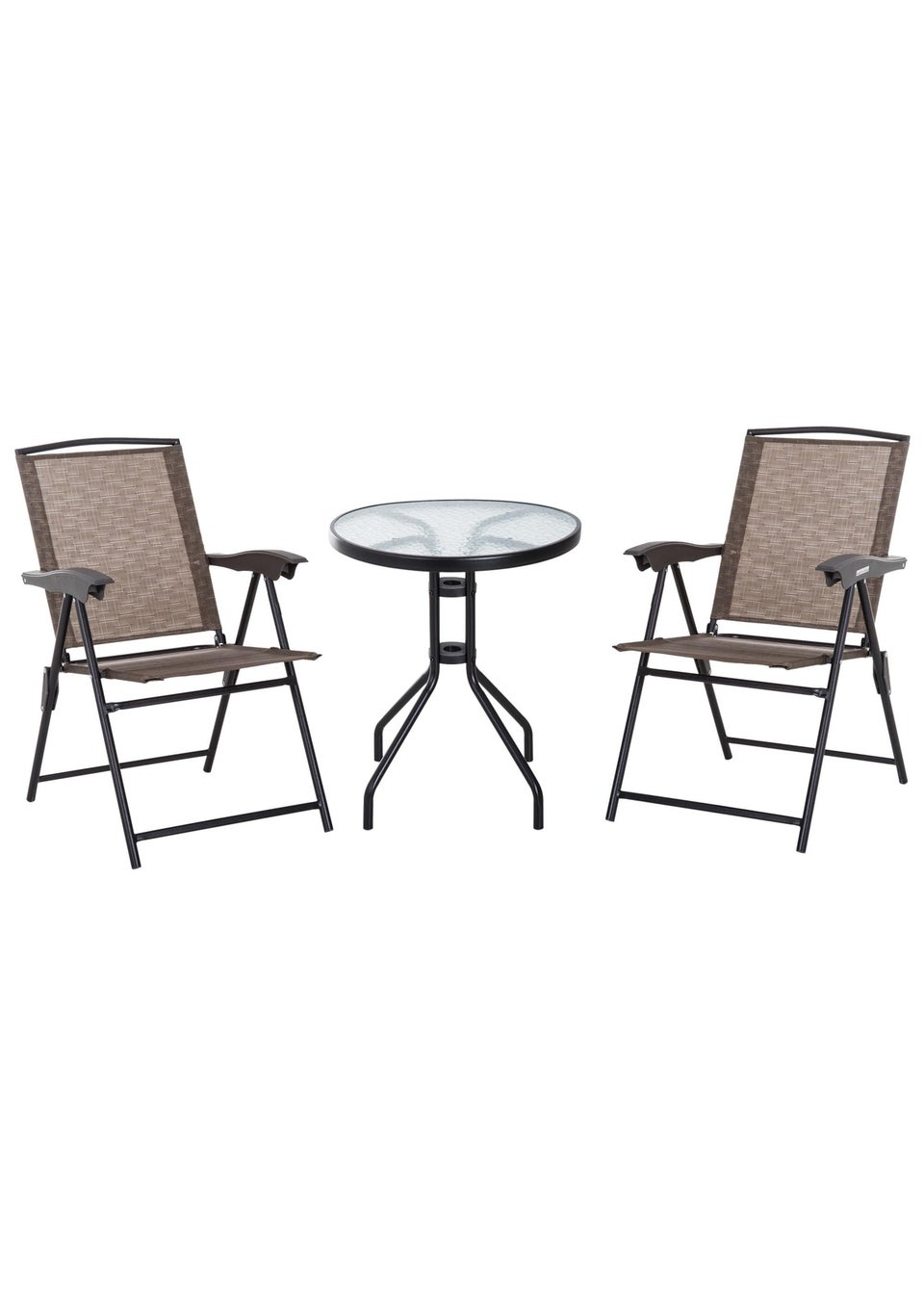Outsunny Brown Outdoor Bistro Set with 2 Folding Armchairs 3Pcs
