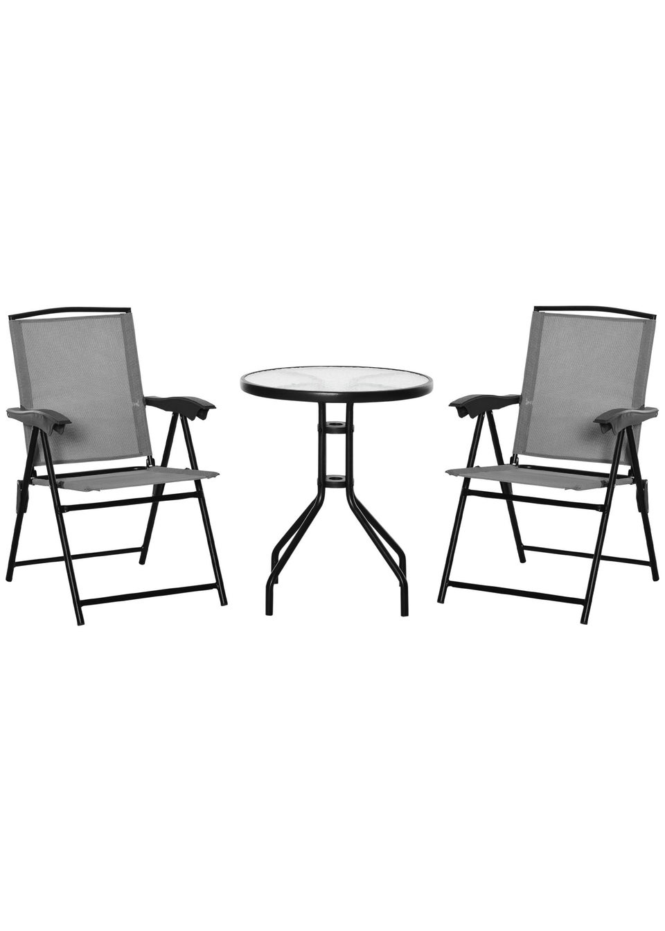 Outsunny Grey Outdoor Bistro Set with 2 Folding Armchairs 3Pcs