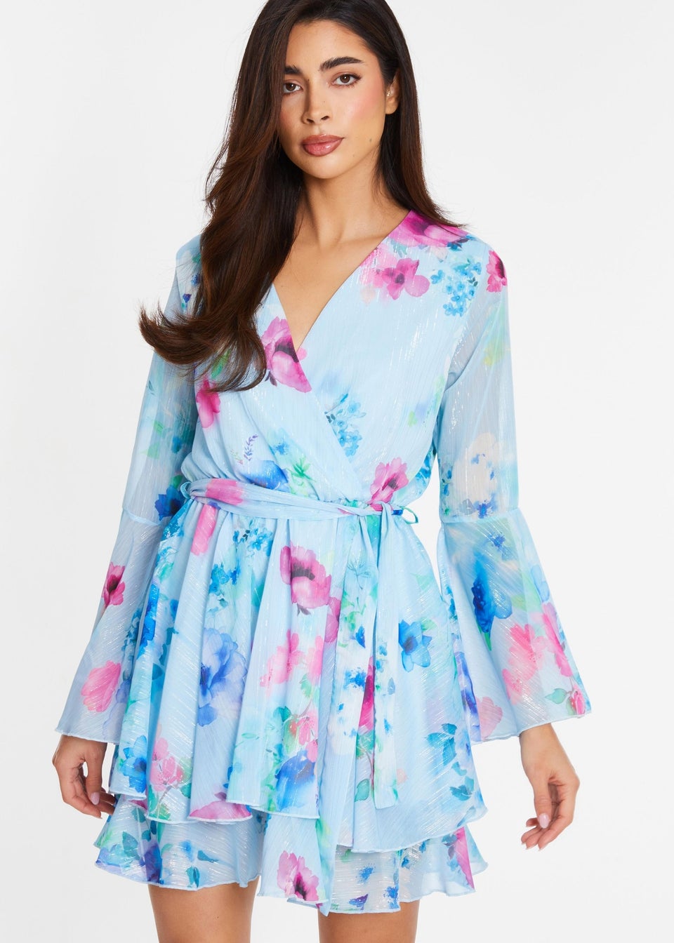 Quiz Blue Floral Chiffon Skater Dress Matalan