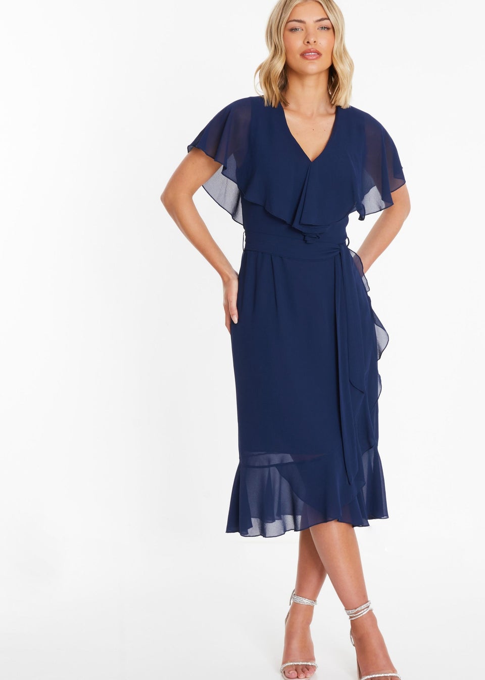 Quiz Blue Chiffon Frill Midi Dress