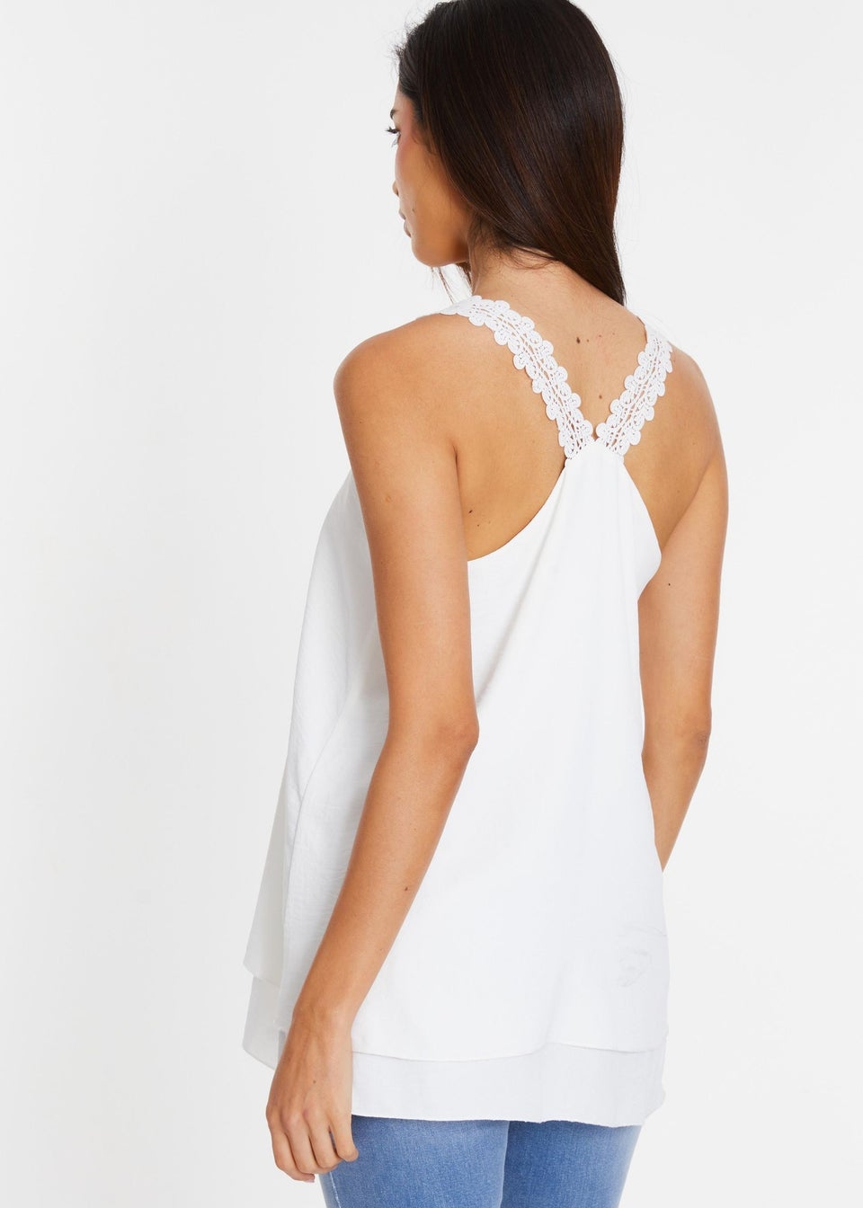 Quiz Cream Crochet Strap Vest Top