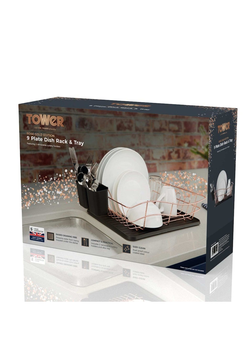 Tower Dish Rack with Tray Rose Gold