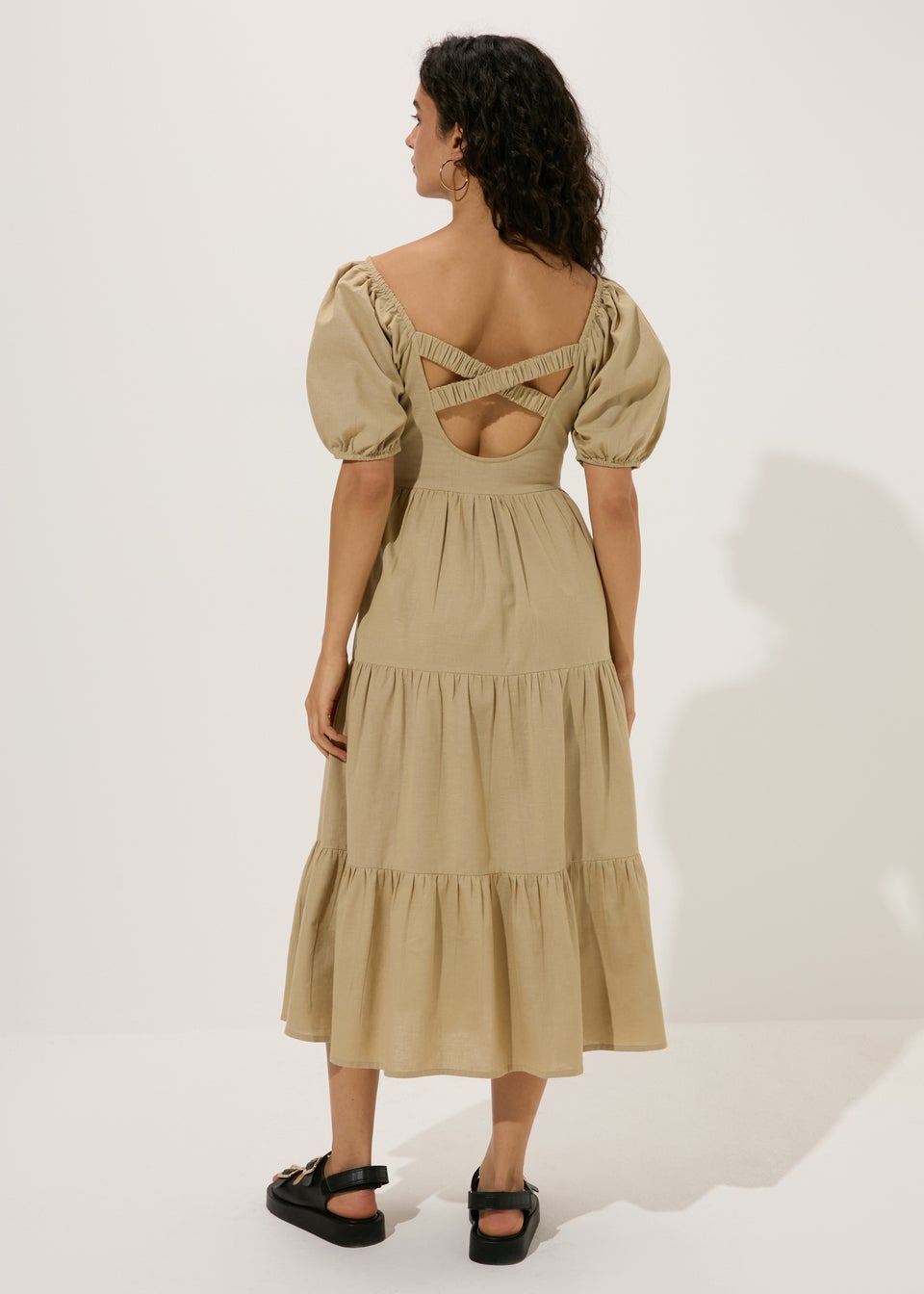 Stone Linen Smock Maxi Dress