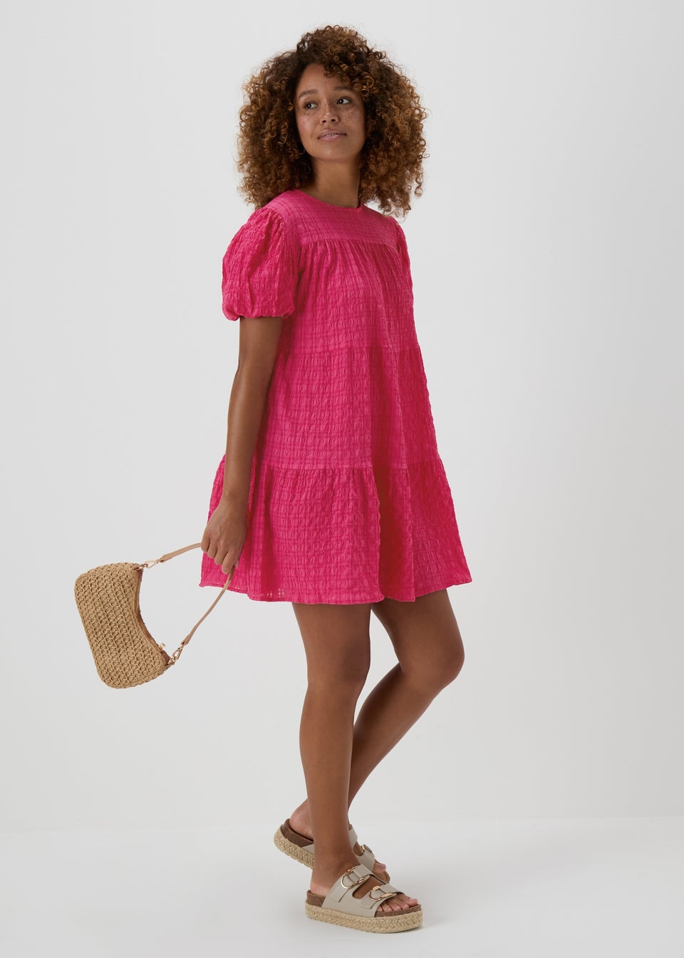 Pink Textured Smock Dress