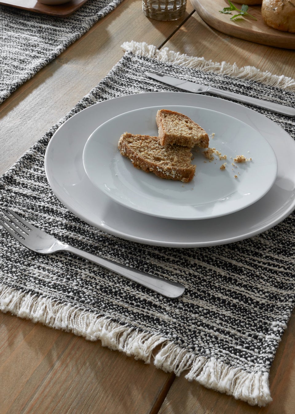 Pineapple Elephant Black Textured Frayed Edge Cotton Placemat Pair (30x46 cm)