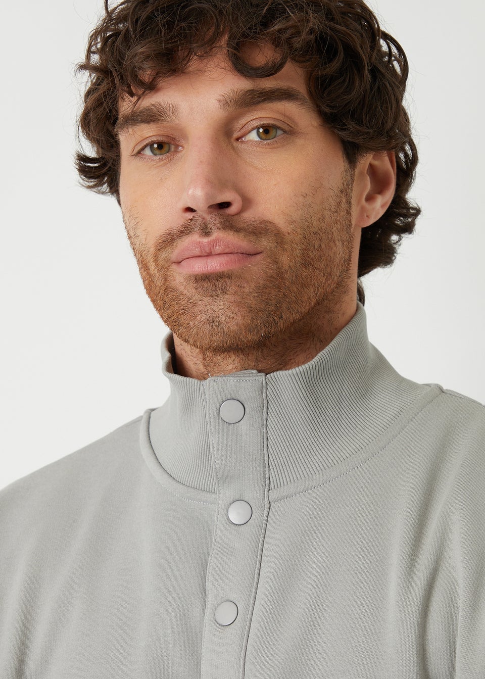 Threadbare Grey Quarter Popper Funnel Neck Jumper