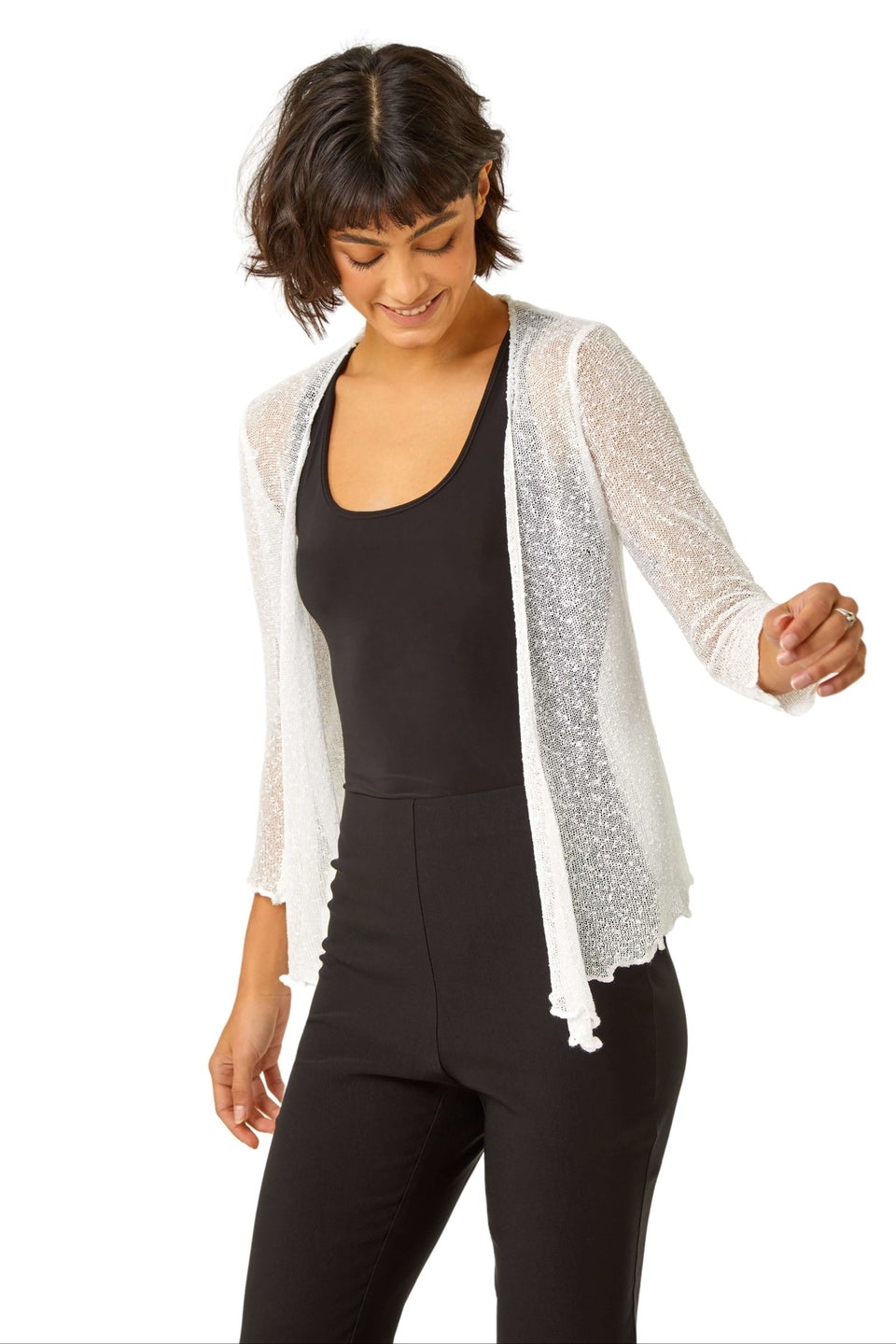 Roman Ivory Textured Pointelle Detail Shrug Matalan
