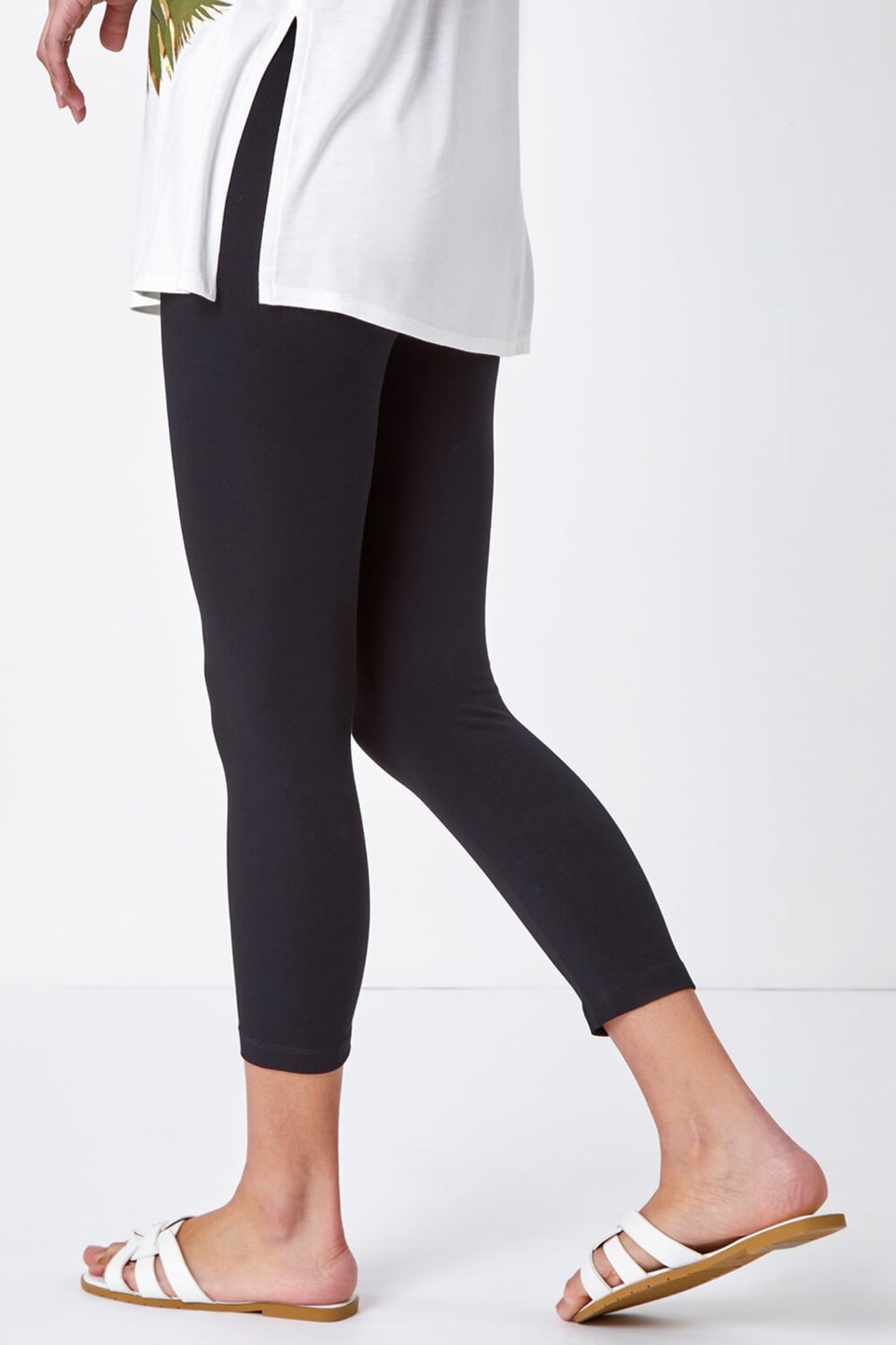 Roman Black Elastic Waist Stretch Cropped Leggings Matalan