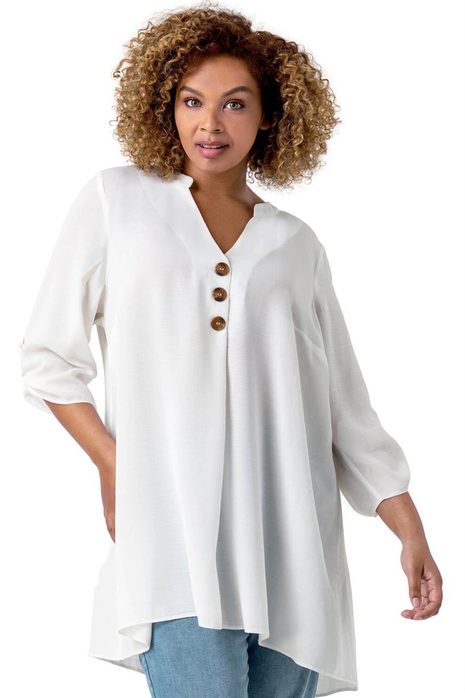 Roman Ivory Button Detail Tunic Top