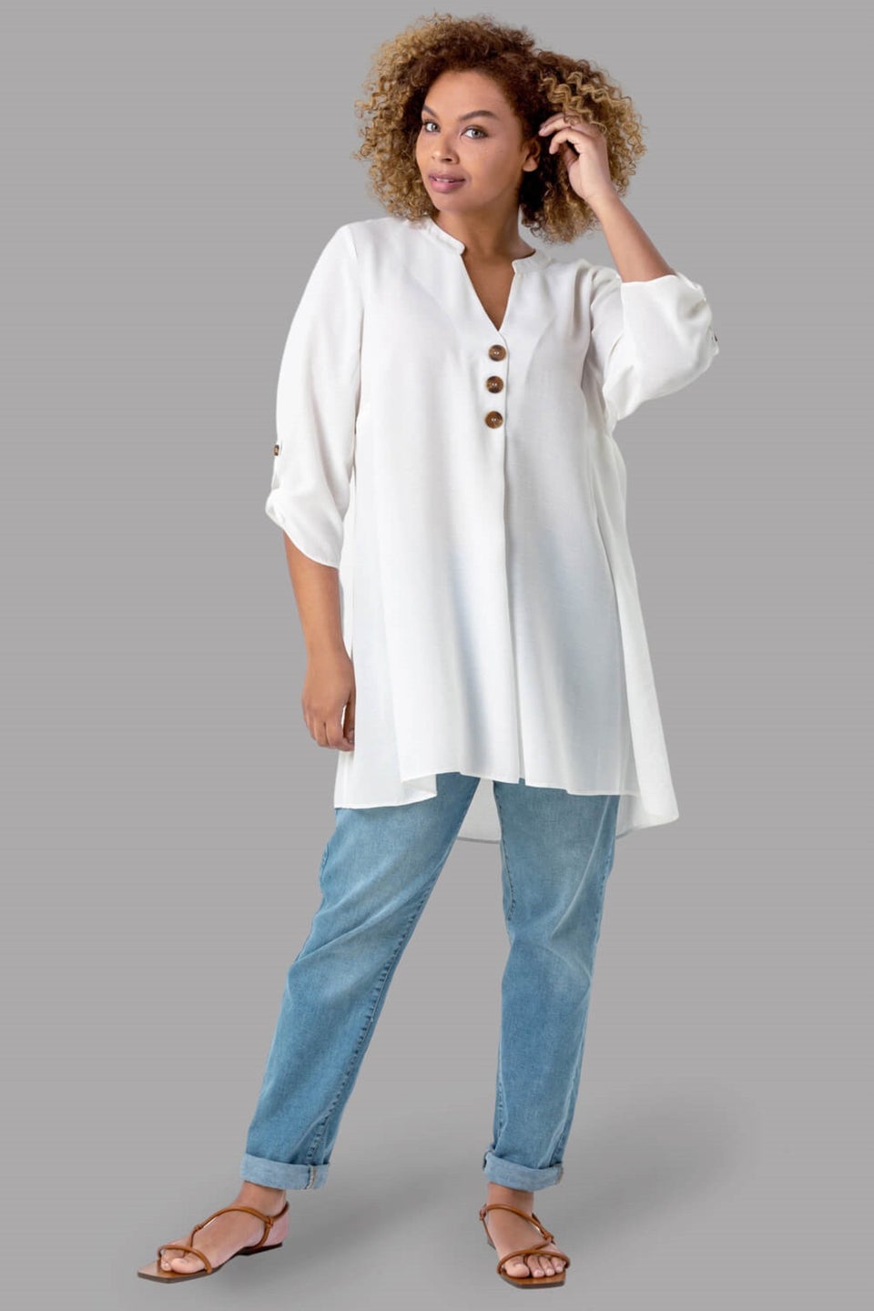Roman Ivory Button Detail Tunic Top