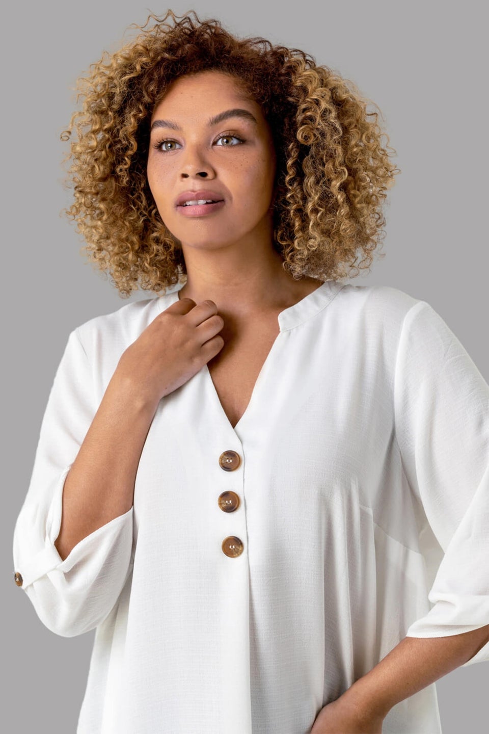 Roman Ivory Button Detail Tunic Top