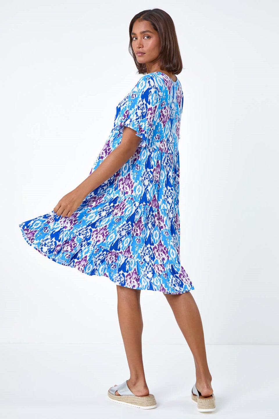Roman Blue Aztec Print Tiered Smock Dress