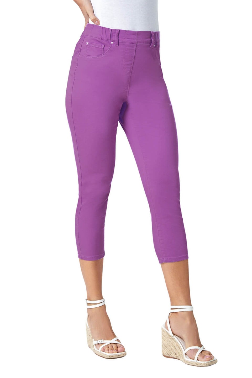 Cotton capris elastic waist discount