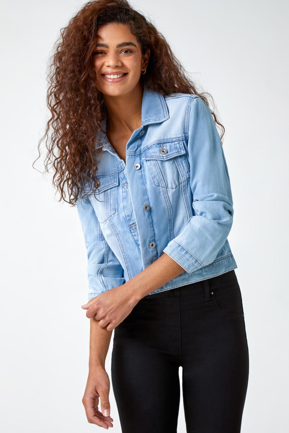 Bright blue denim jacket on sale
