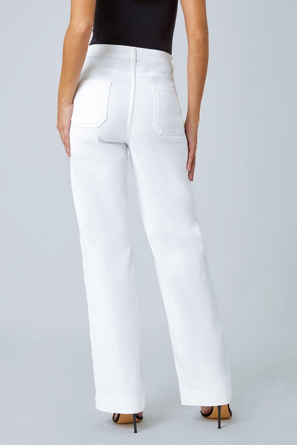 Roman White Wide Leg Stretch Denim Jeans