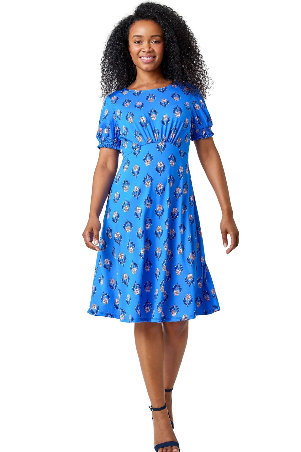 Roman Petite Blue Floral Empire Stretch Dress Matalan