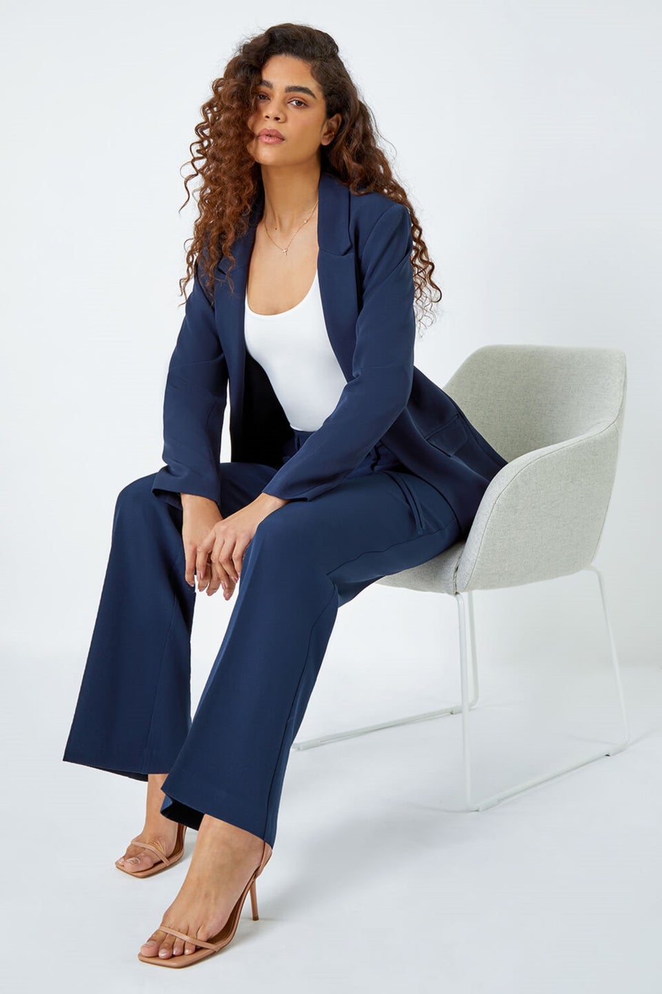 Roman Navy Crepe Stretch Straight Leg Trousers Matalan