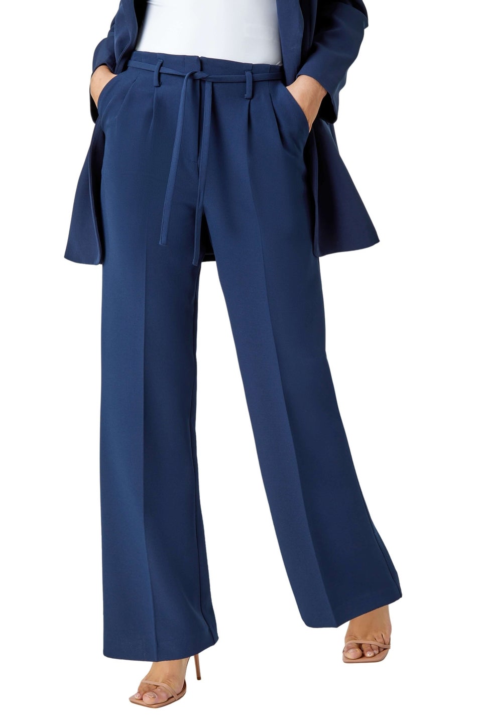 Roman Navy Crepe Stretch Straight Leg Trousers Matalan