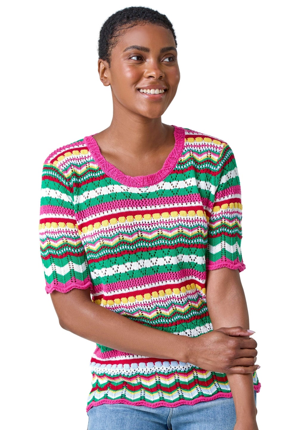 Roman Pink Wave Print Knitted Cotton Top