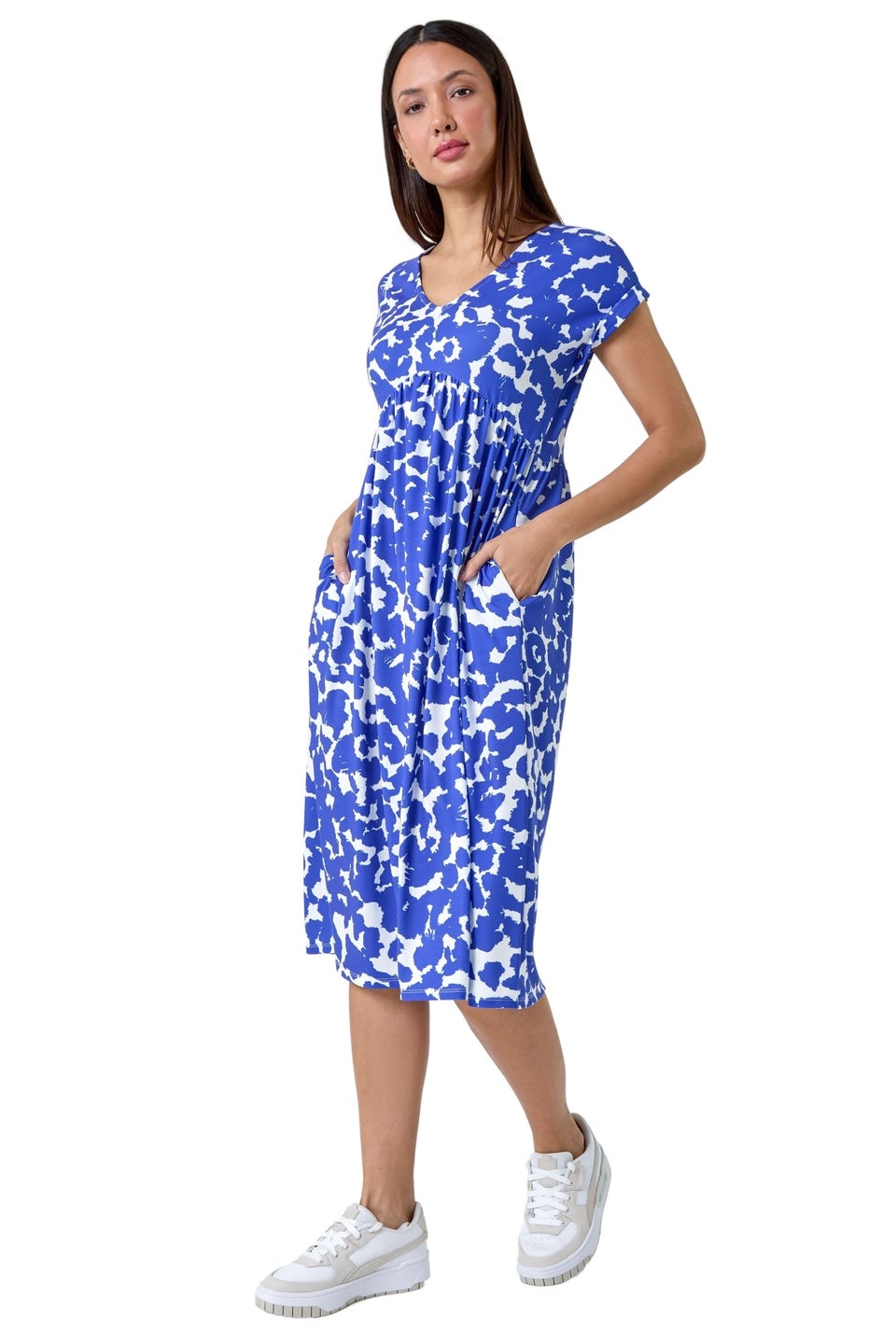 Roman Dusk Blue Abstract Print Stretch Pocket T Shirt Dress Matalan