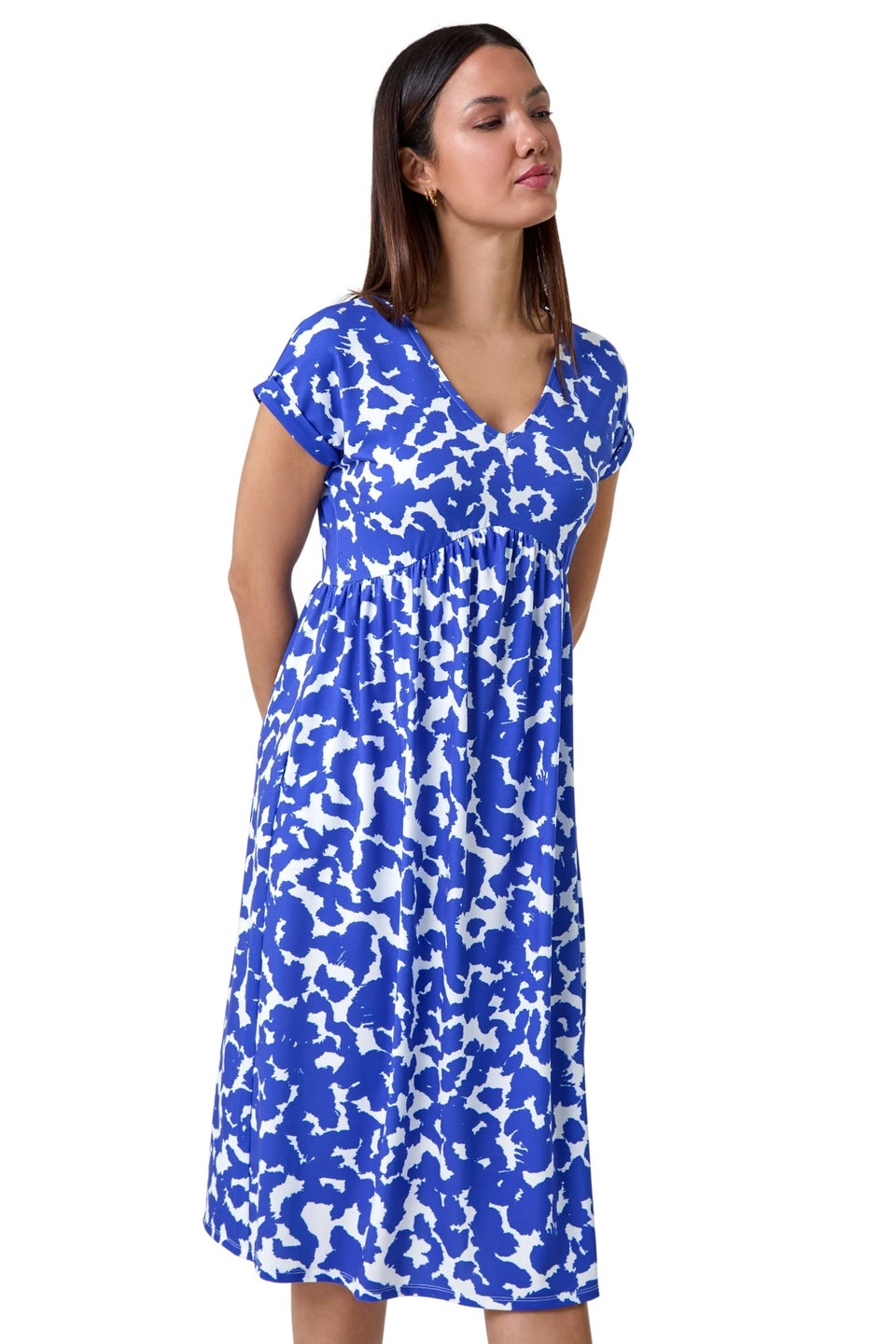 Roman Dusk Blue Abstract Print Stretch Pocket T-Shirt Dress - Matalan