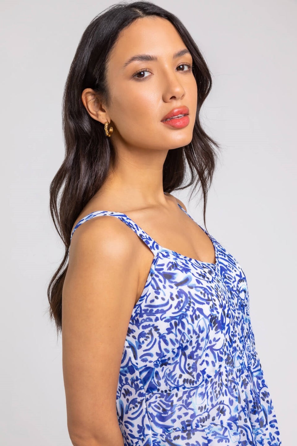 Roman Blue Abstract Border Print Fit & Flare Dress - Matalan