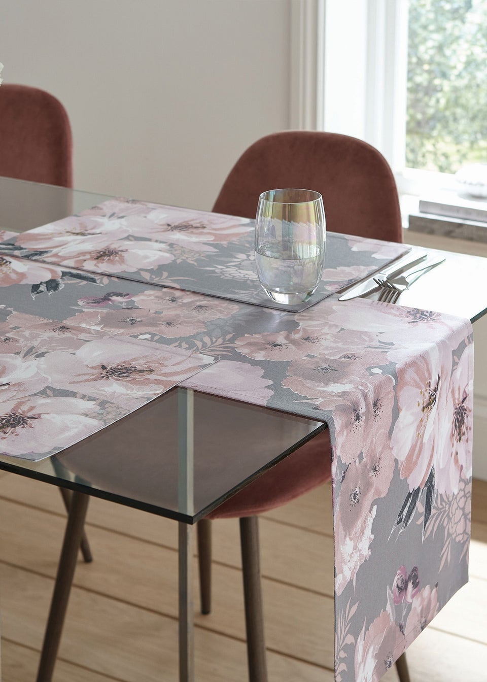 Catherine Lansfield Grey Floral Cotton Dining Placemat 4 Pack (30x46 cm)