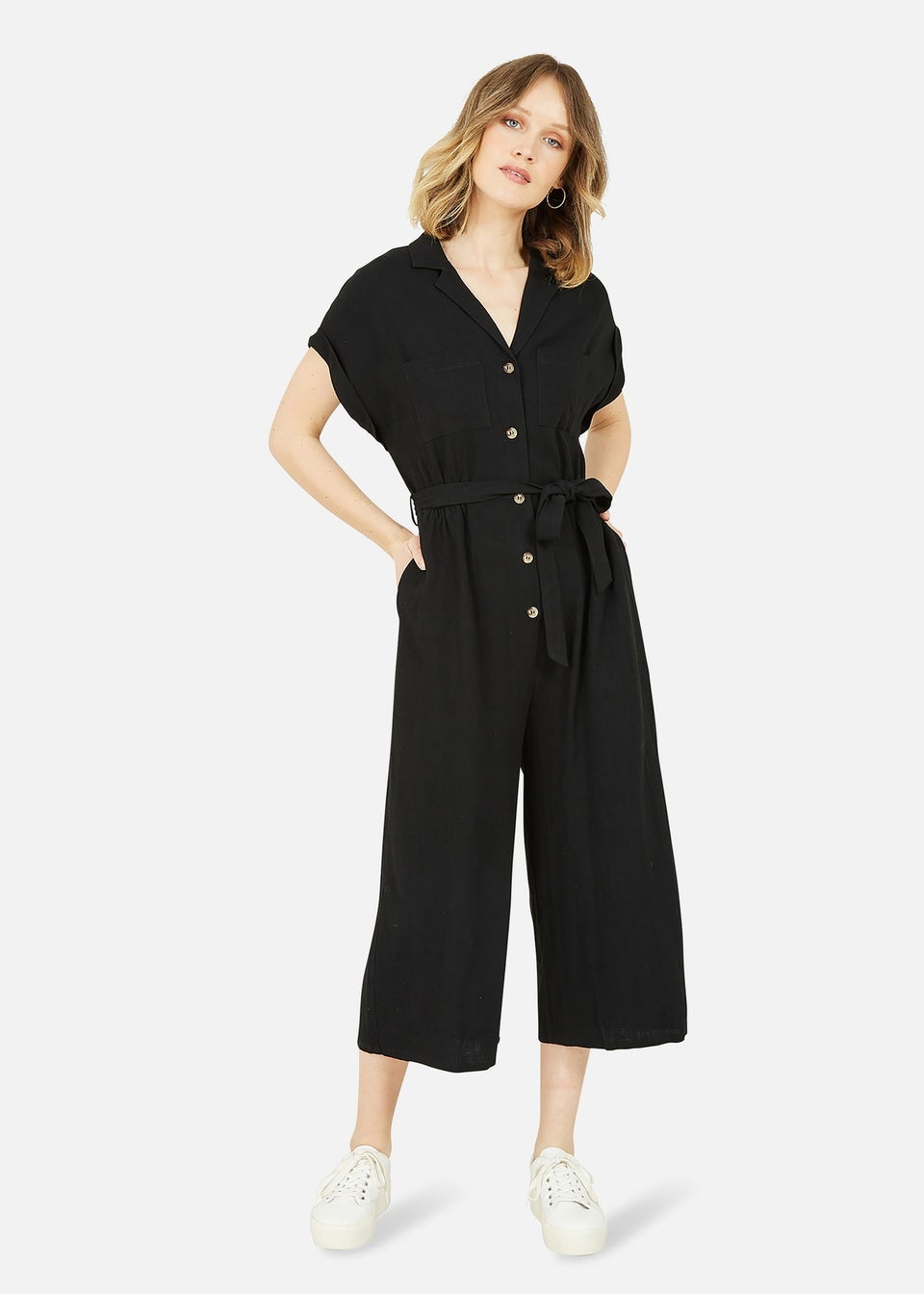 Yumi Black Linen Jumpsuit Matalan