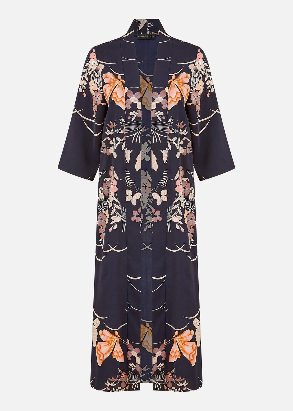 Yumi Navy Butterfly Print Long Kimono