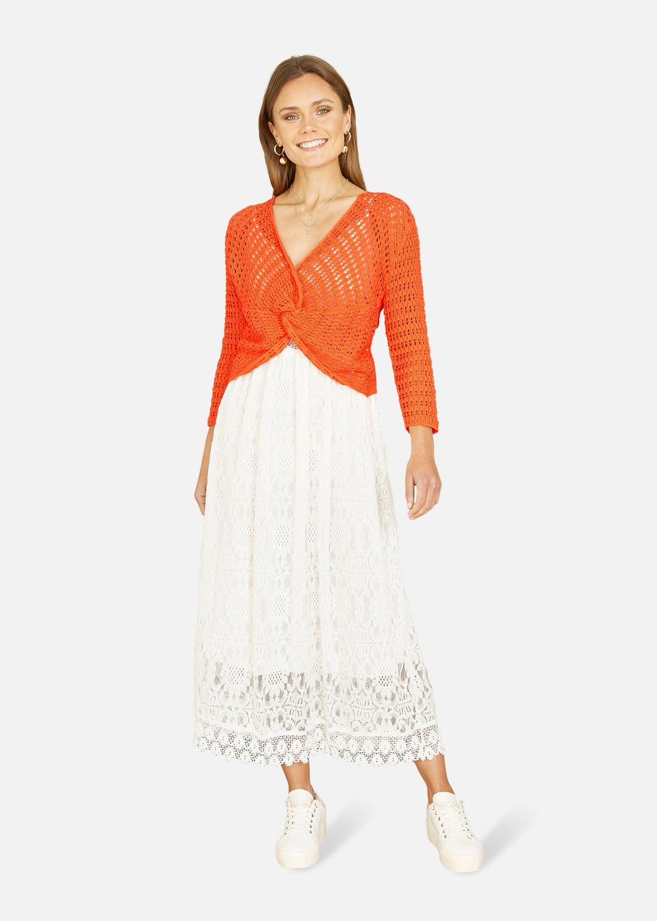 Yumi Orange Crochet Cotton Twisted Bolero Top