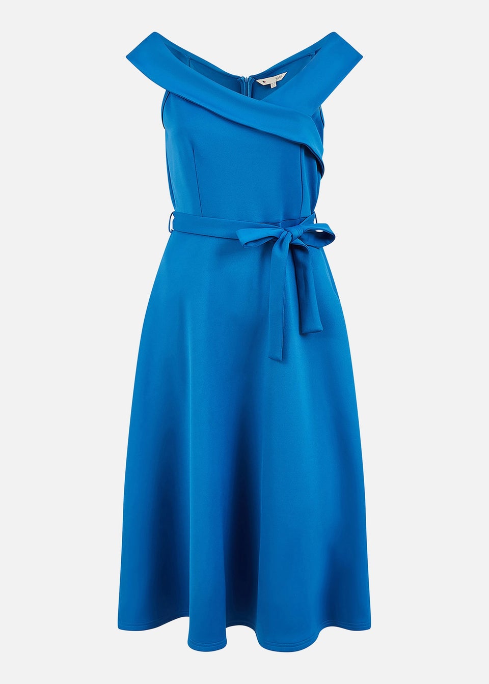 Yumi Blue Bardot Stretch Midi Skater Dress