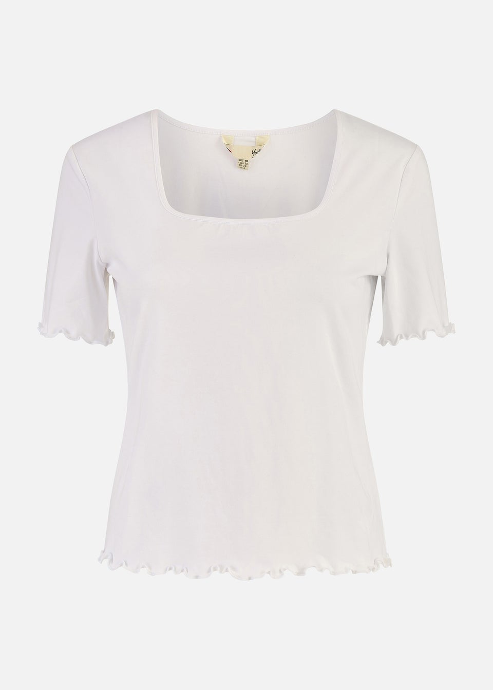 Yumi White Cotton Jersey Lettuce Trim T-Shirt