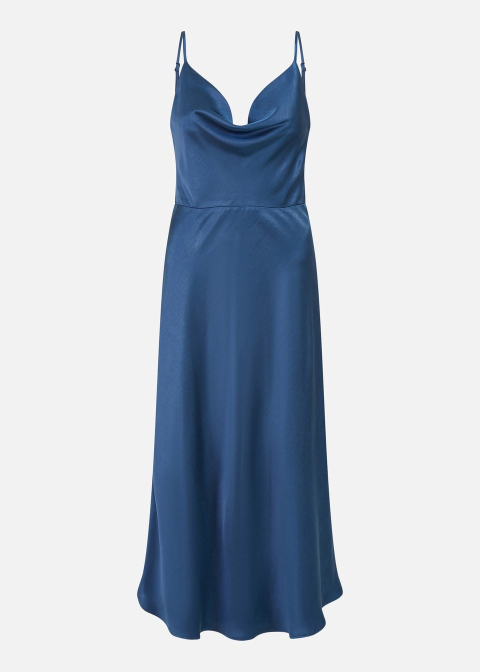 Yumi Navy Satin Cowl Neck Midi Dress