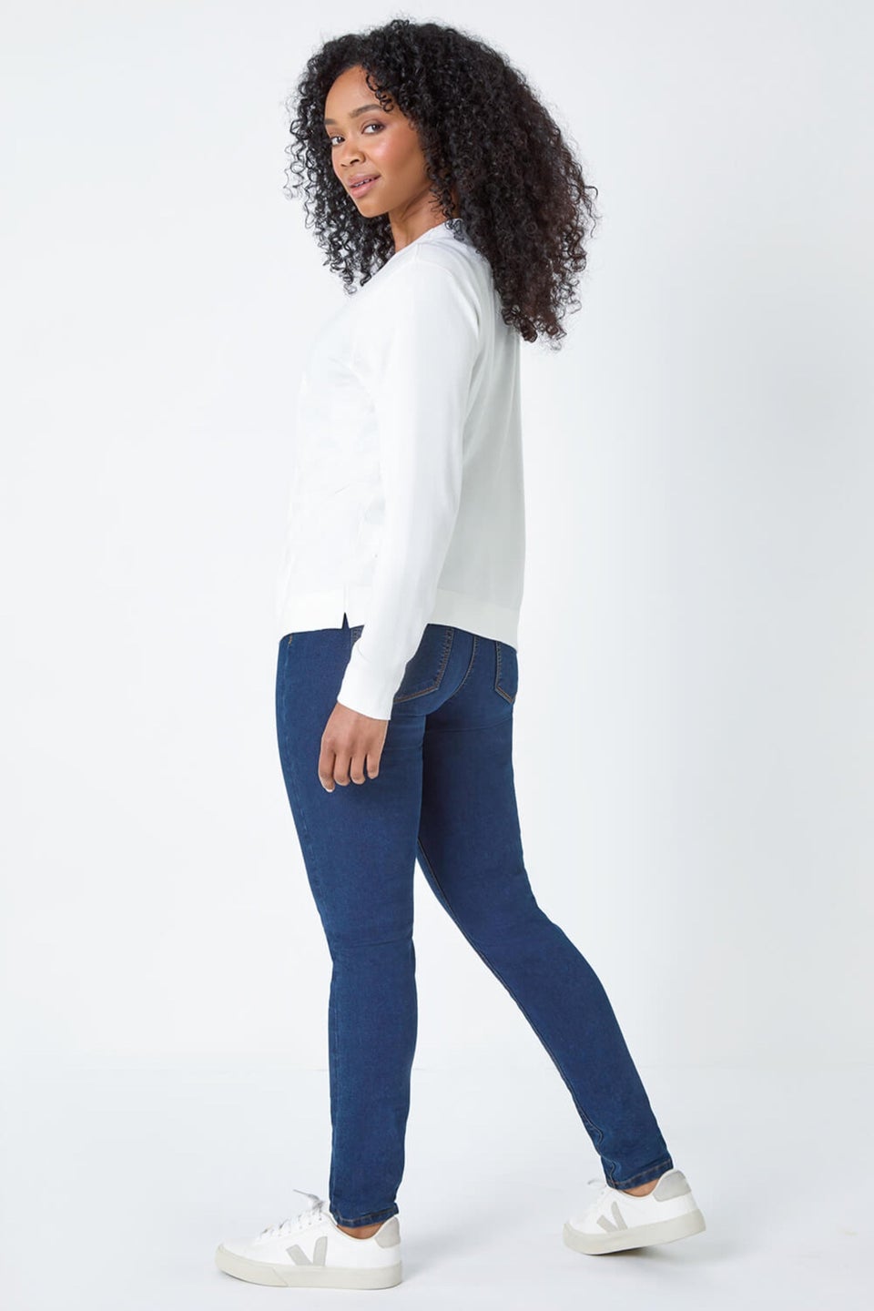 Roman White Petite Plain Stretch Cardigan