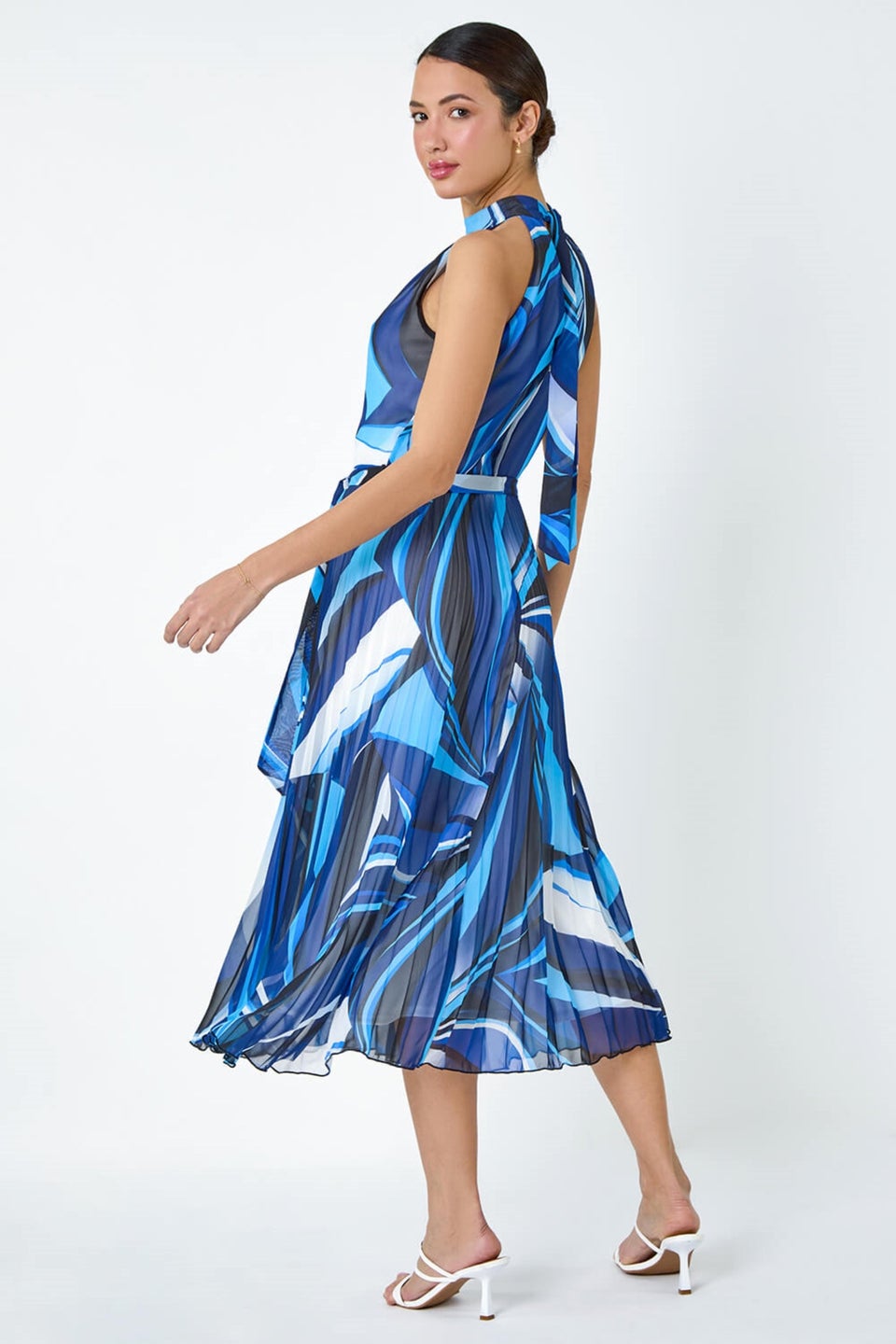 Ax paris off white abstract print chiffon midi dress store
